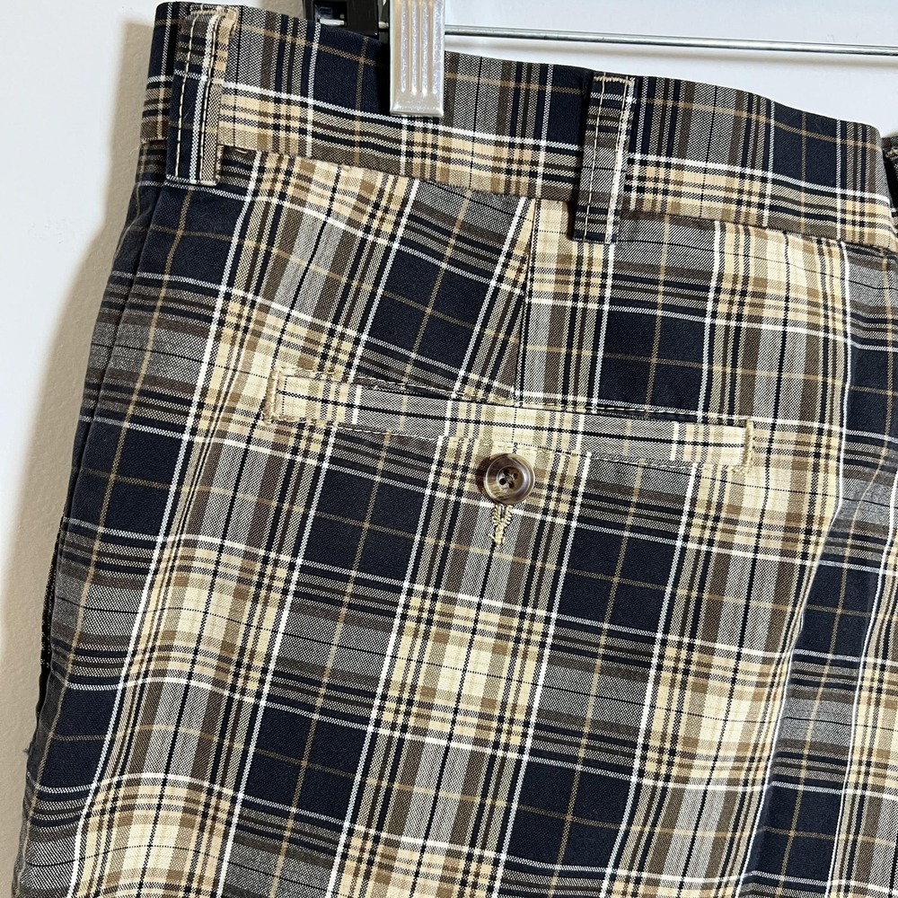 Mens Plaid Shorts Size 36 Brown Cotton Pleated Chino Preppy Classic Golf Casual - Picture 5 of 7
